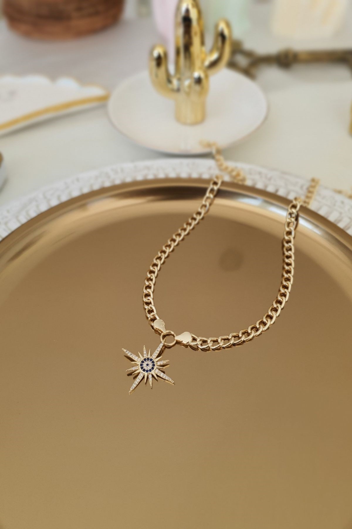 Zirkon Taşlı Nazar Model Kutup Kolye Gold