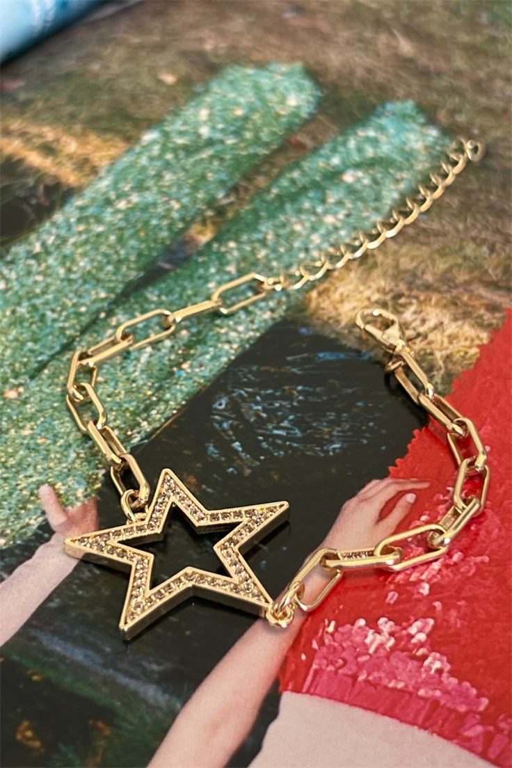 Zirkon Taşlı Ortası Yıldız Model Künye Gold