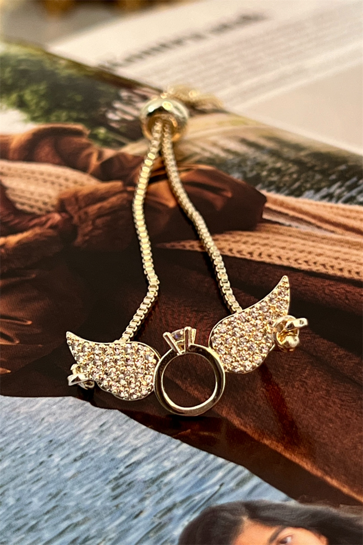Zirkon Taşlı Tek Taş Ve Kanat Model Asansör Ayarlı Bileklik Gold