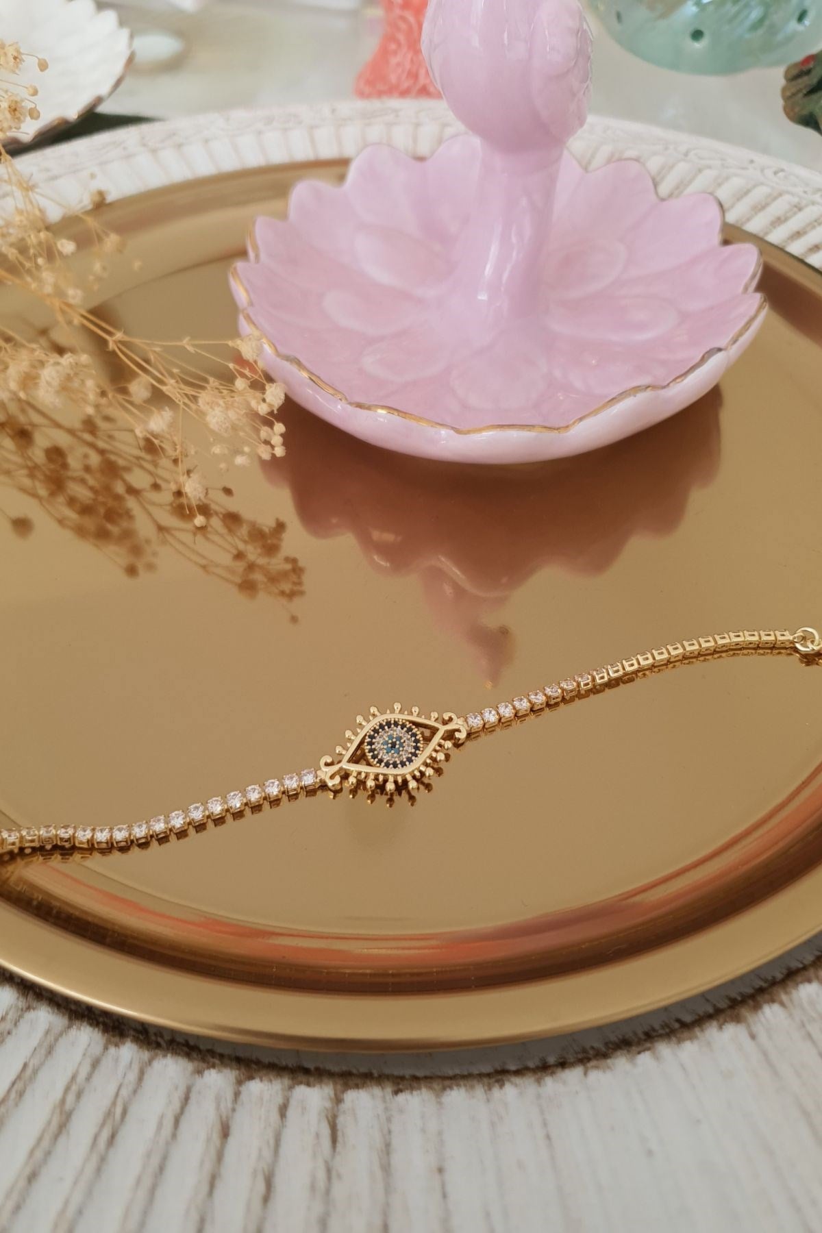 Zirkon Taşlı Vıp Model Göz Bileklik Gold