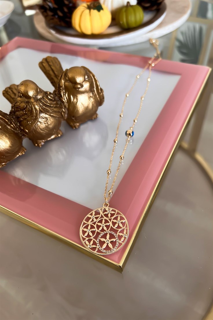 Zirkon Taşlı Yaşam Çiçeği Kolye Gold
