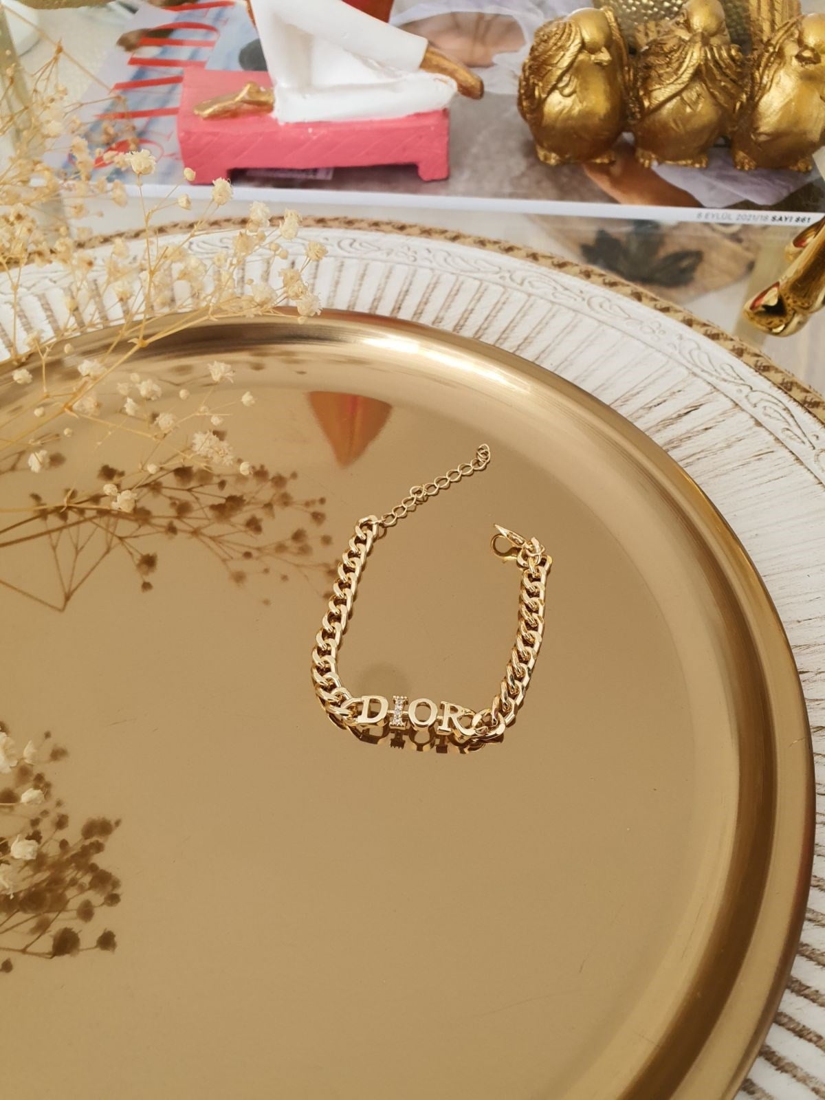 Zirkon Taşlı Yazılı Bileklik Gold