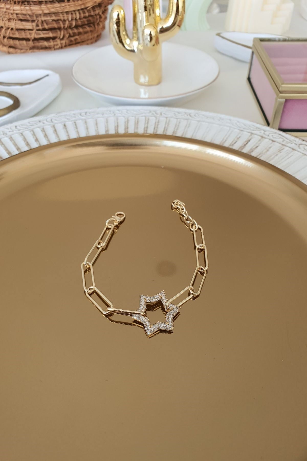 Zirkon Taşlı Yıldız Bileklik Gold
