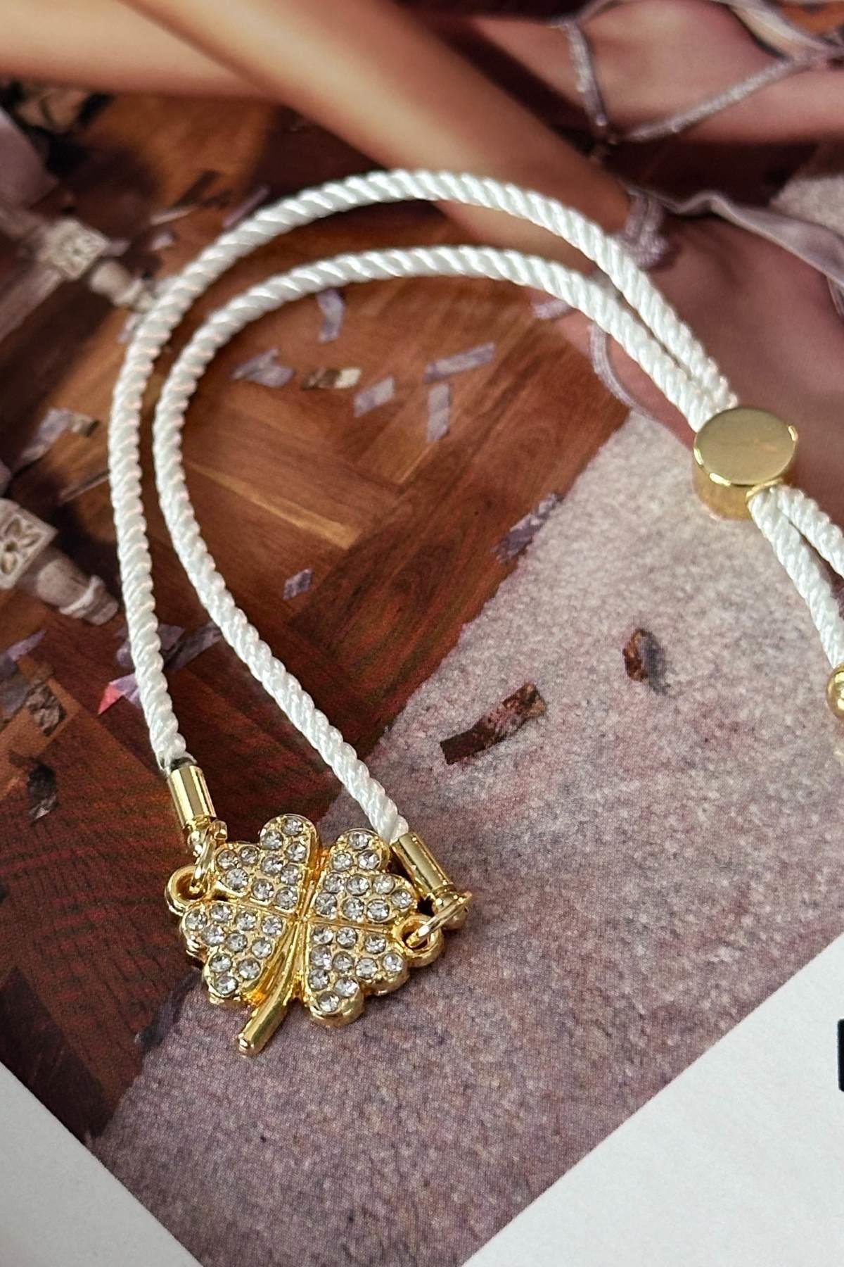 Zirkon Taşlı Yonca Model Asansör Bileklik