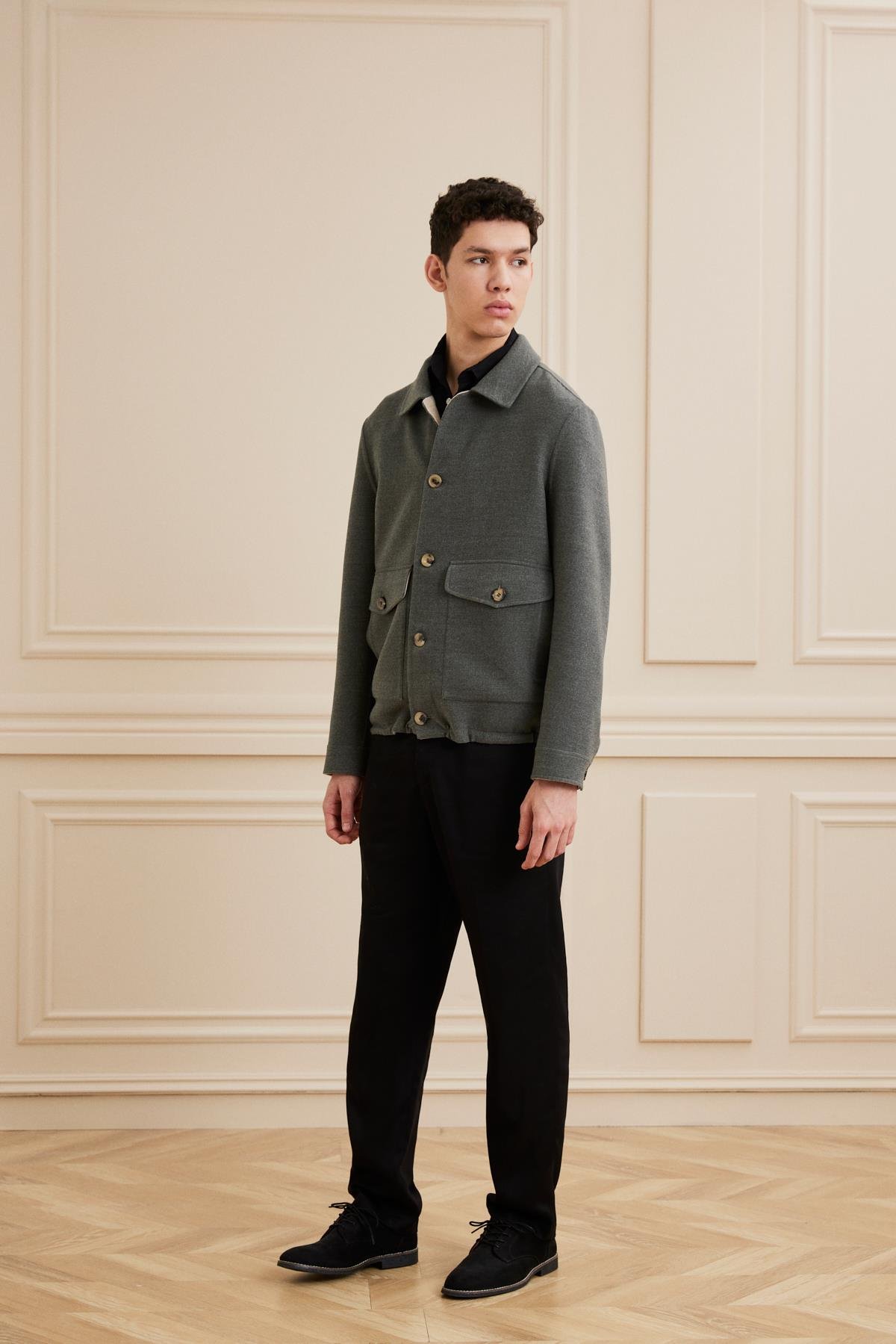 Shaky Men's Drago 100%Wool Fabric Jacket Grey/Beige