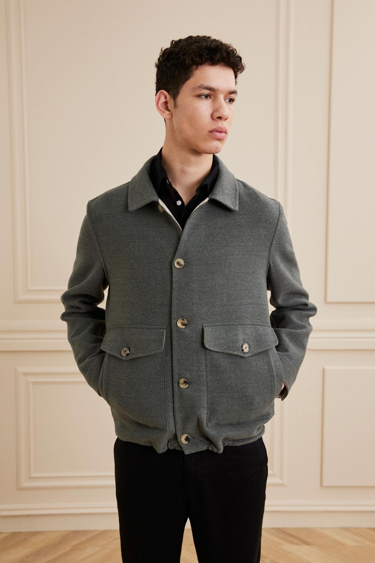 Shaky Men's Drago 100%Wool Fabric Jacket Grey/Beige