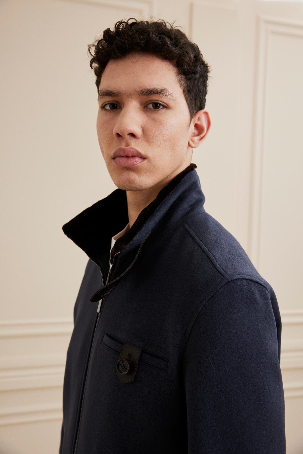 Shaky Men's Loro Piana 100% Cashmere Fabric Jacket with Mink trimming Anthracite