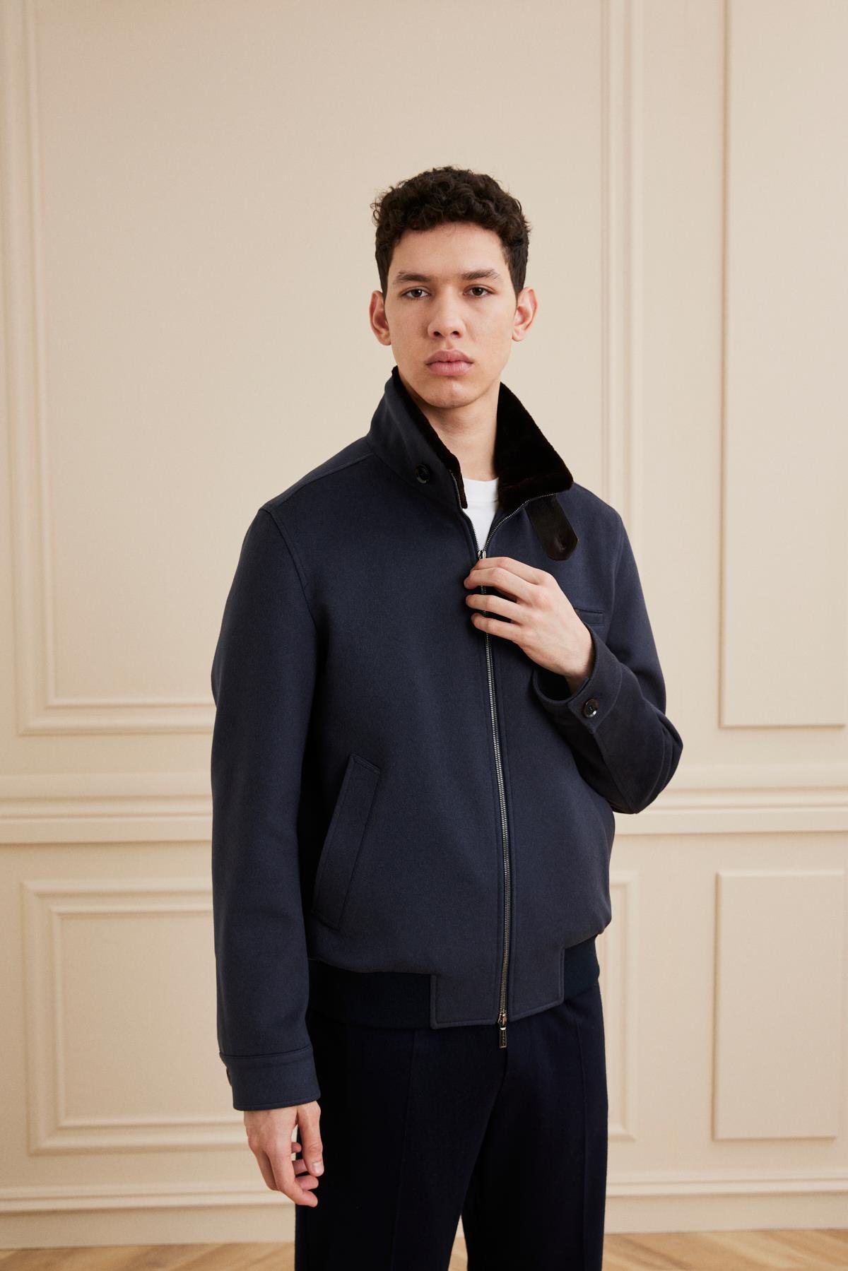 Shaky Men's Loro Piana 100% Cashmere Fabric Jacket with Mink trimming Anthracite