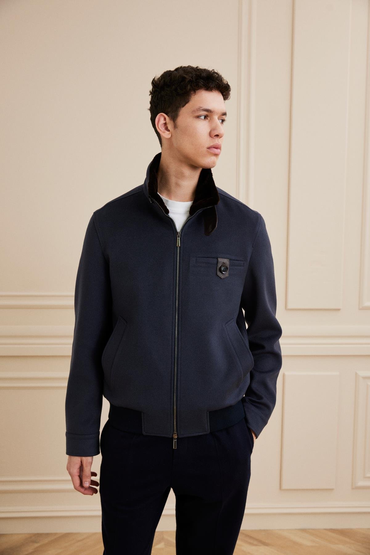 Shaky Men's Loro Piana 100% Cashmere Fabric Jacket with Mink trimming Anthracite