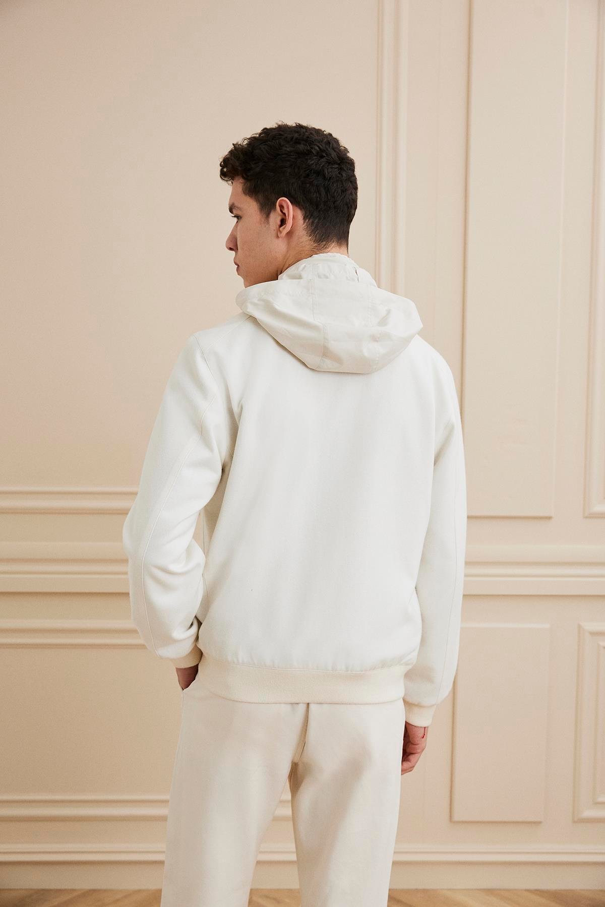 Shaky Men's Loro Piana 50%Cashmere 50%Silk Single jersey-Sunset Fabric Jacket Ecru