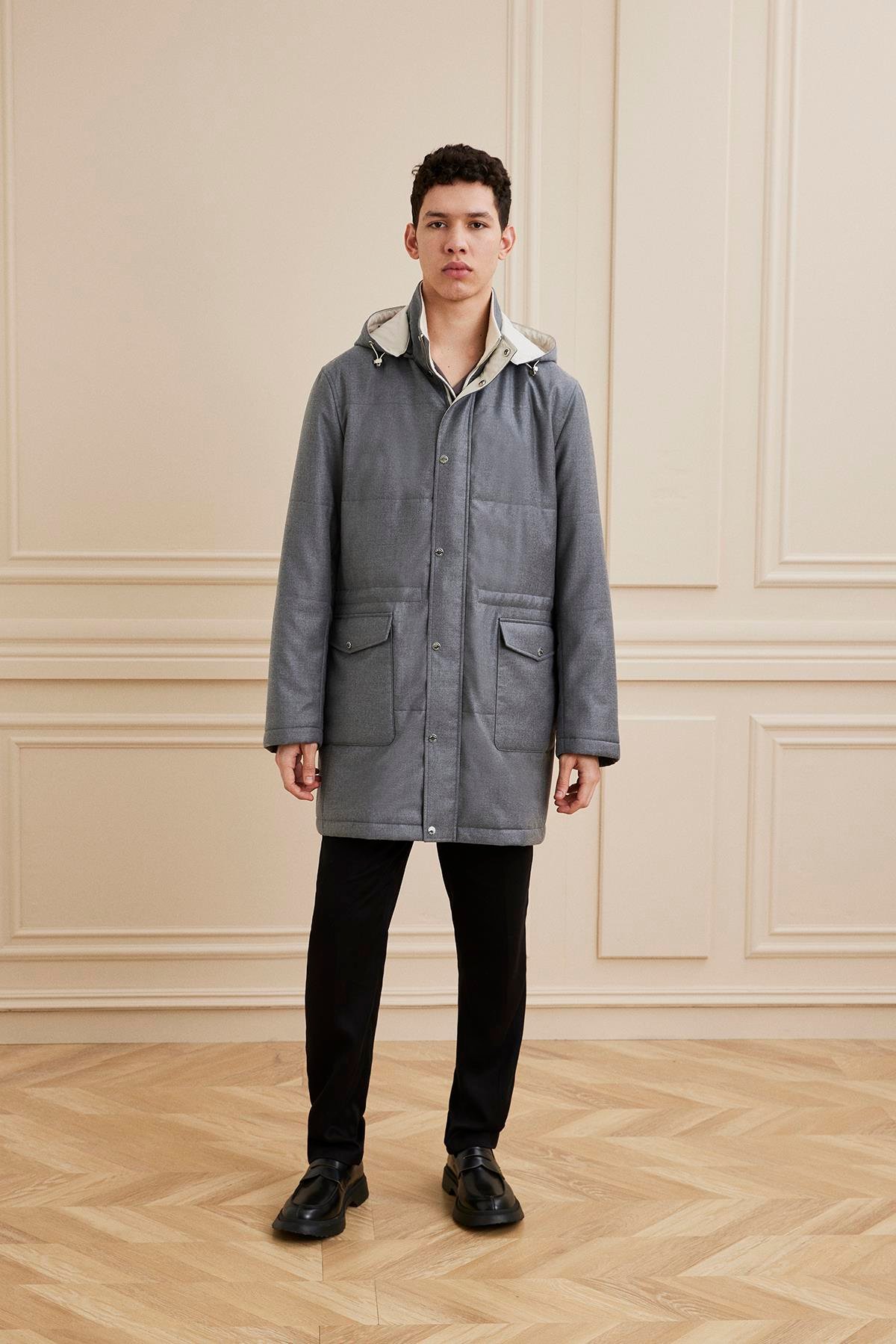 Shaky Men's  Loro Piana 95%WV-5%Se Fabric Short Coat Grey