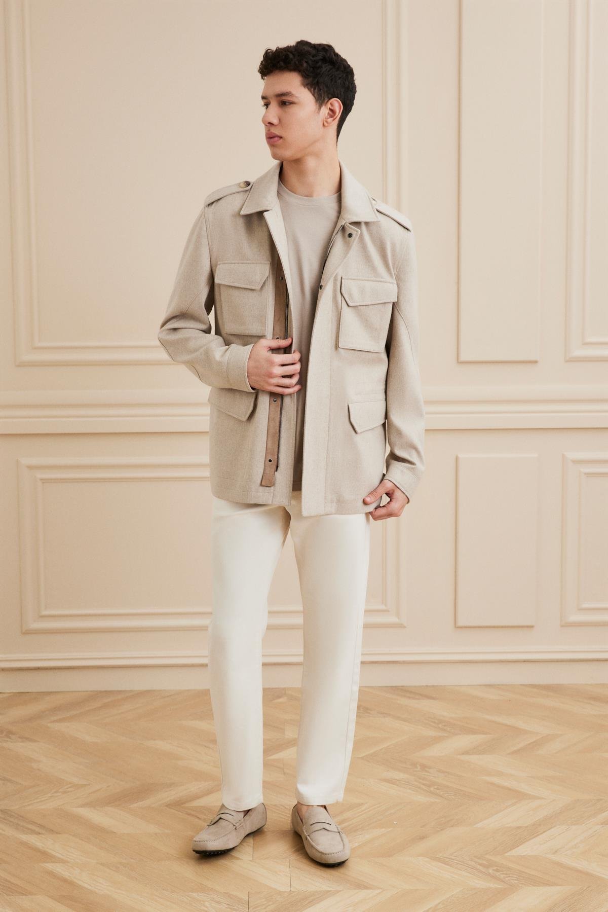 Shaky Men's Marini Industrie Spa 100% Cashmere Fabric Jacket Beige