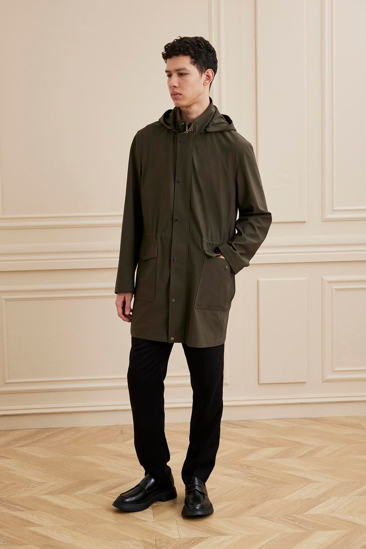 Shaky Men's Textile 100% Polyester Fabric Short Coat Khaki Green