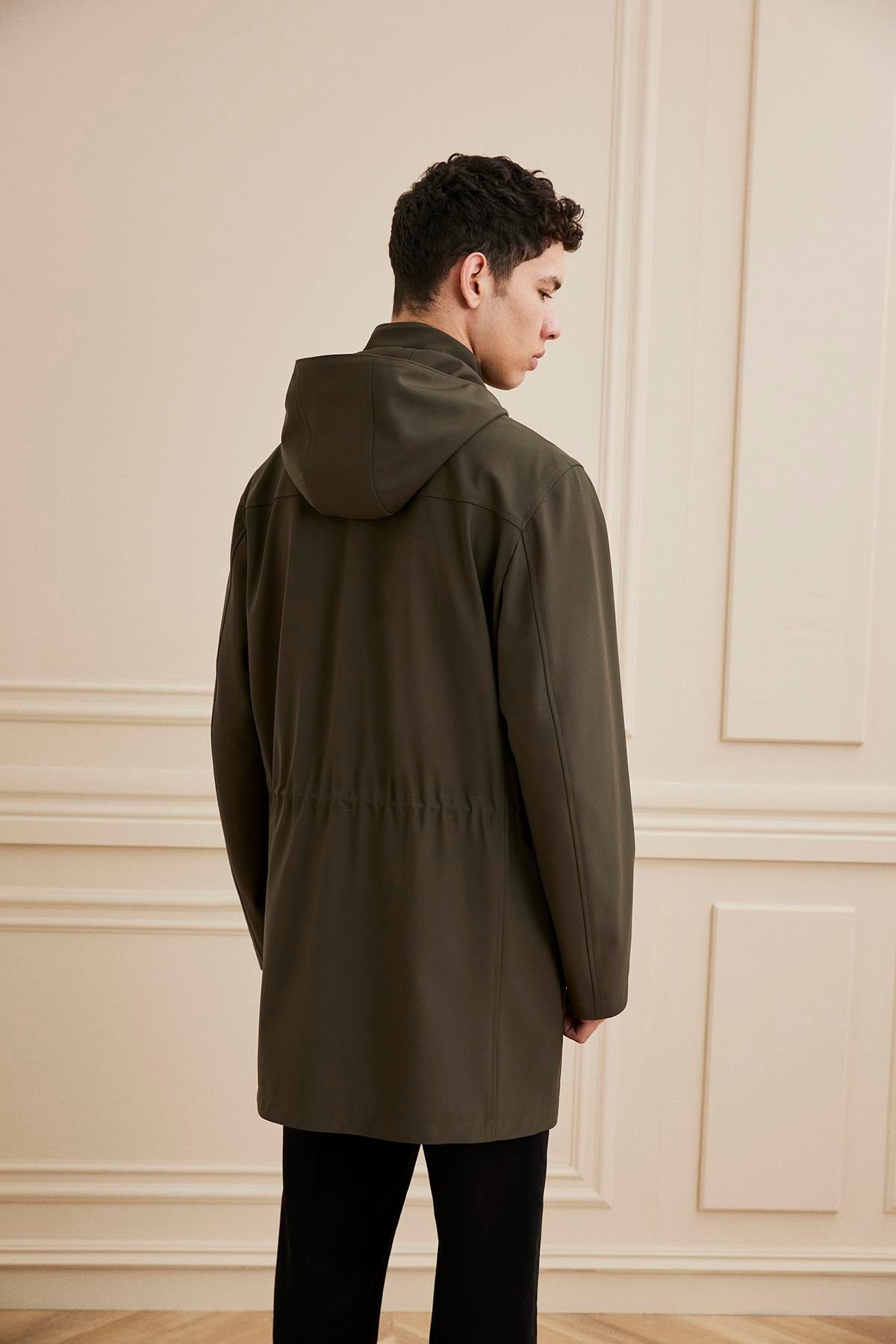 Shaky Men's Textile 100% Polyester Fabric Short Coat Khaki Green