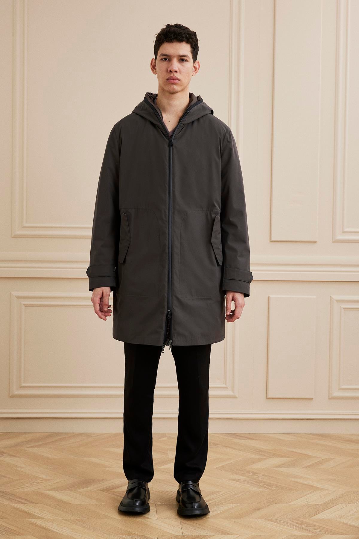 Shaky Men's Textile 100% Polyester Fabric Short Coat Dark Brown