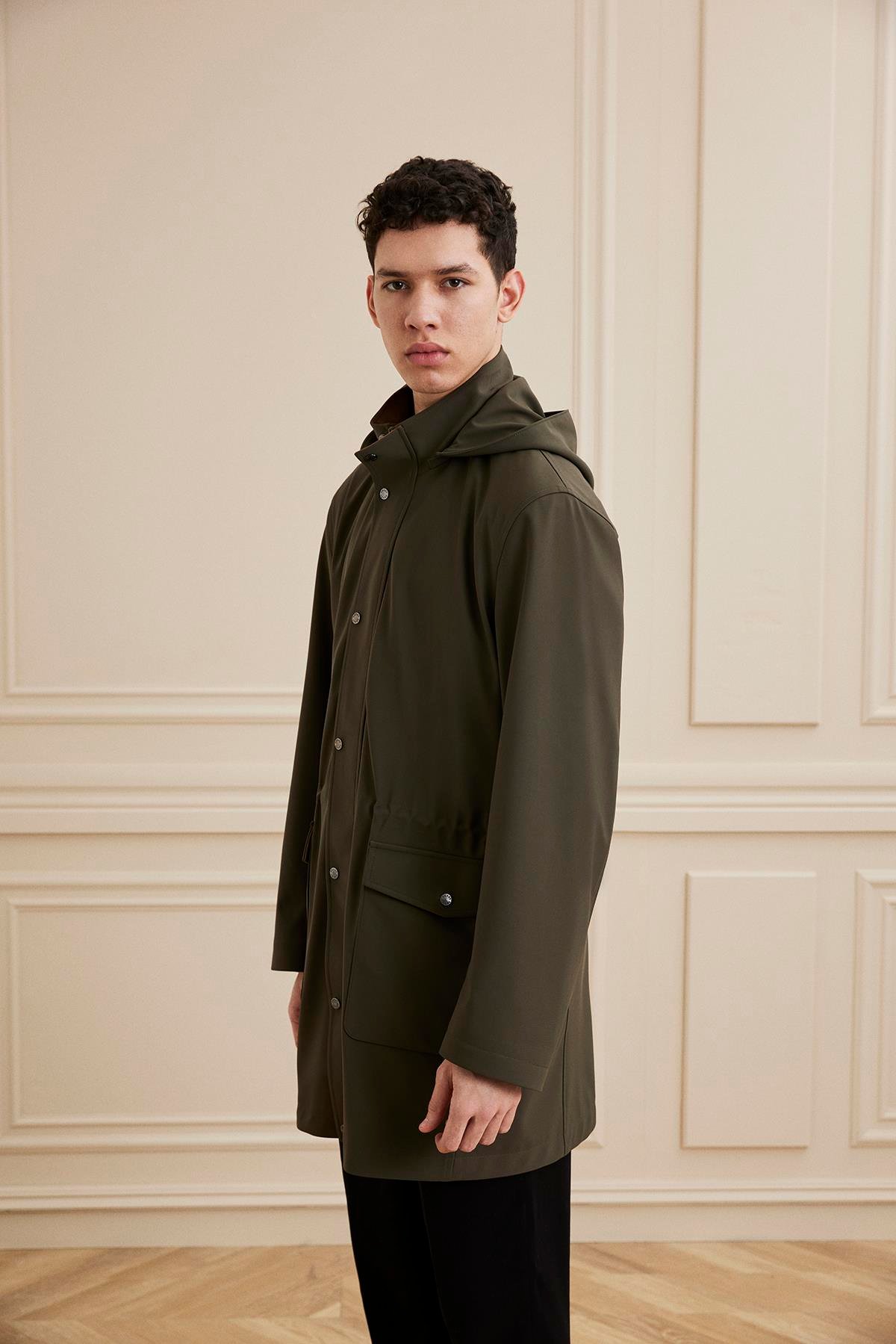 Shaky Men's Textile 100% Polyester Fabric Short Coat Khaki Green