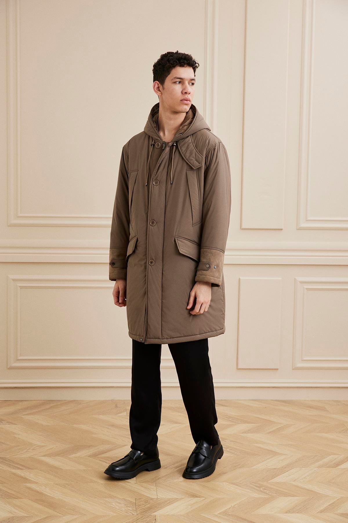 Shaky Men's Textile 100% Polyester Fabric Short Coat Mink Color