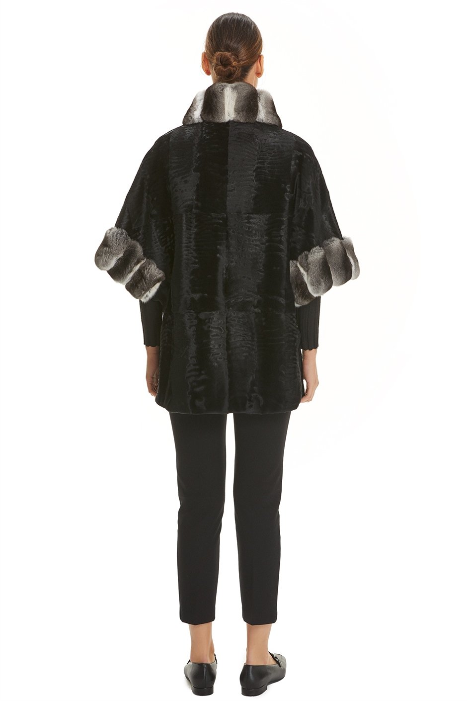 Shaky Women's Astraghan Fur Cape with Chinchilla trimming