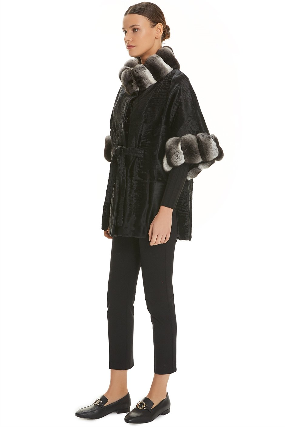 Shaky Women's Astraghan Fur Cape with Chinchilla trimming