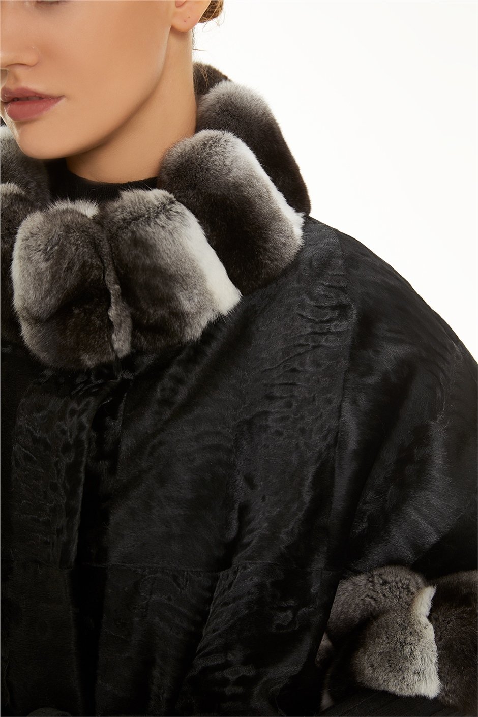 Shaky Women's Astraghan Fur Cape with Chinchilla trimming