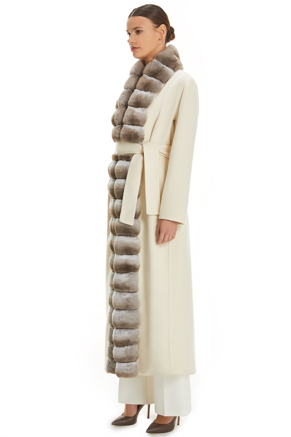 Shaky Women's Cashmere Coat with Chinchilla trimming