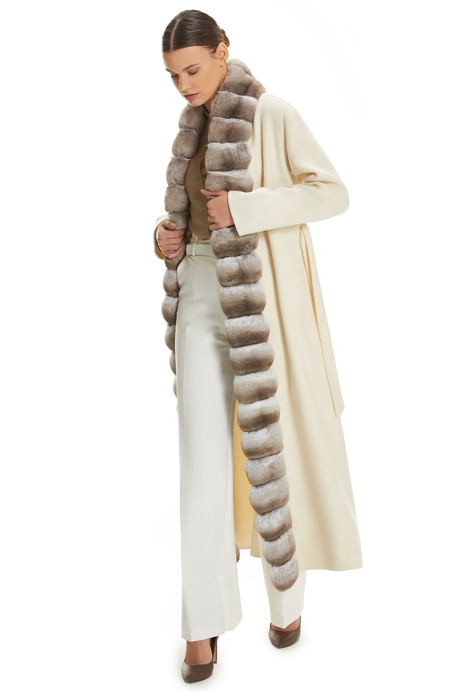 Shaky Women's Cashmere Coat with Chinchilla trimming