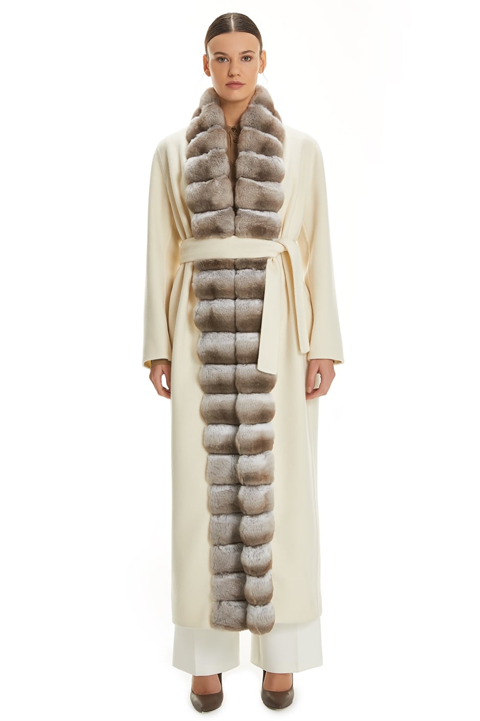 Shaky Women's Cashmere Coat with Chinchilla trimming