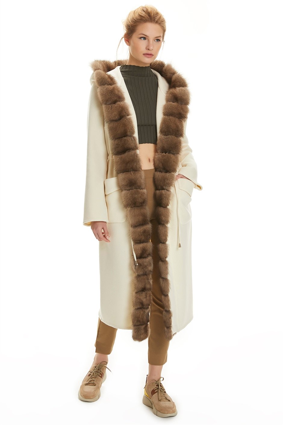 Shaky Women's Cashmere Coat with Sable trimming