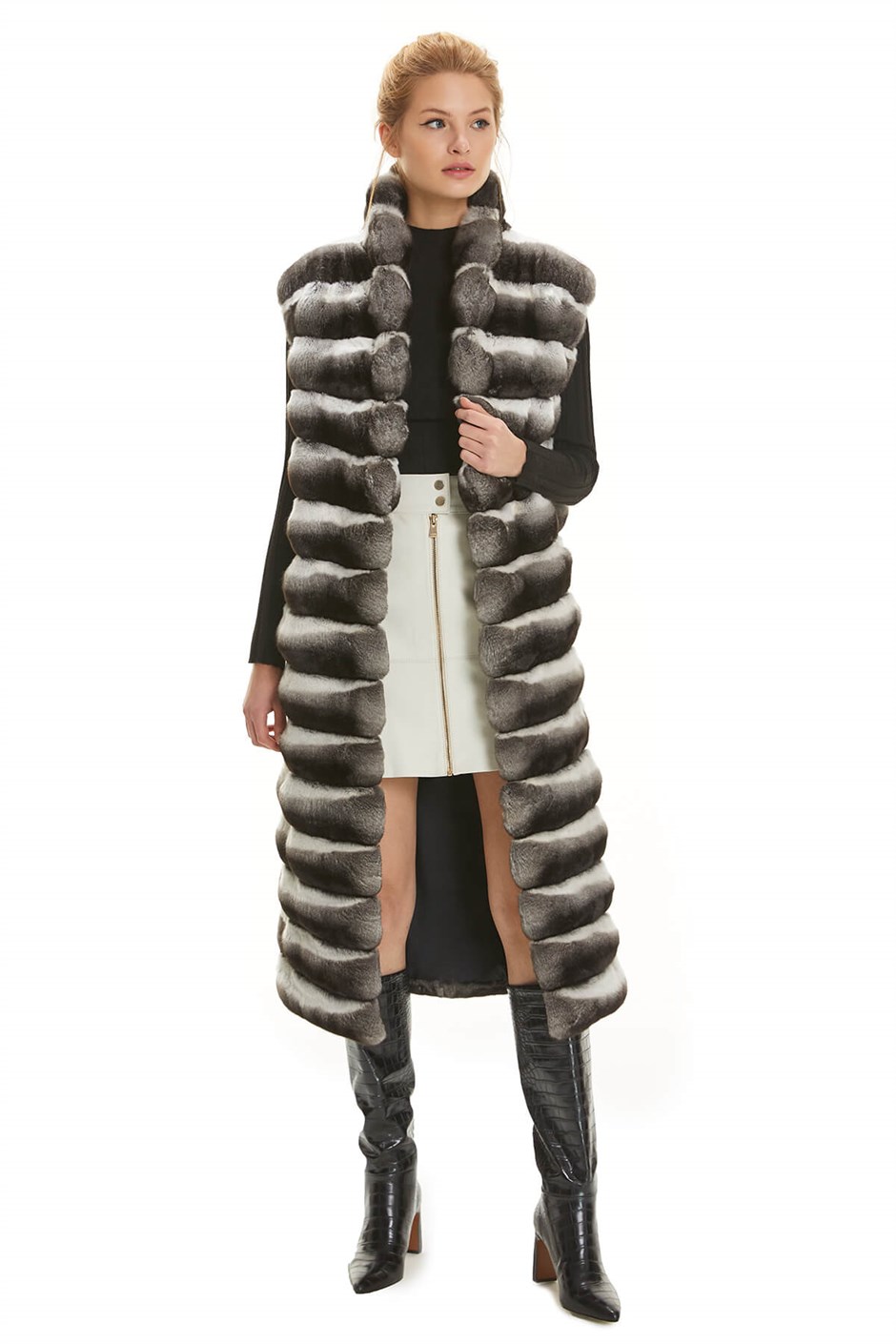 Shaky Women's Chinchilla Fur Waistcoat with Suede Leather trimming Natural