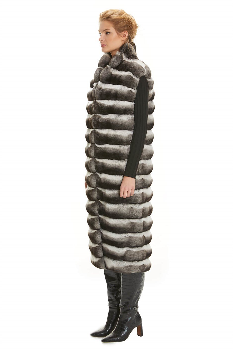 Shaky Women's Chinchilla Fur Waistcoat with Suede Leather trimming Natural