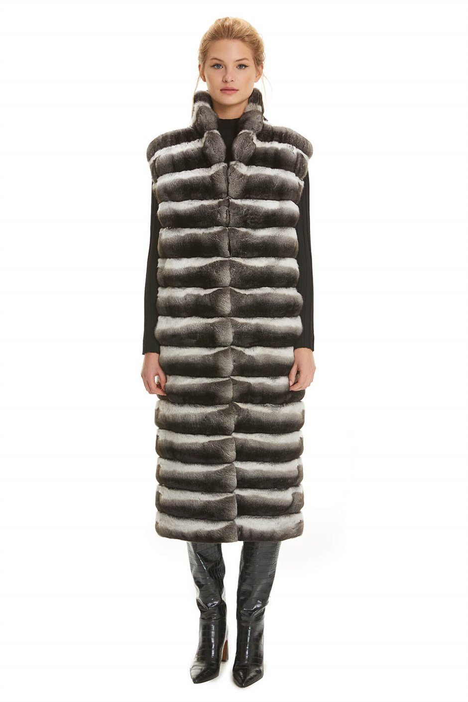 Shaky Women's Chinchilla Fur Waistcoat with Suede Leather trimming Natural