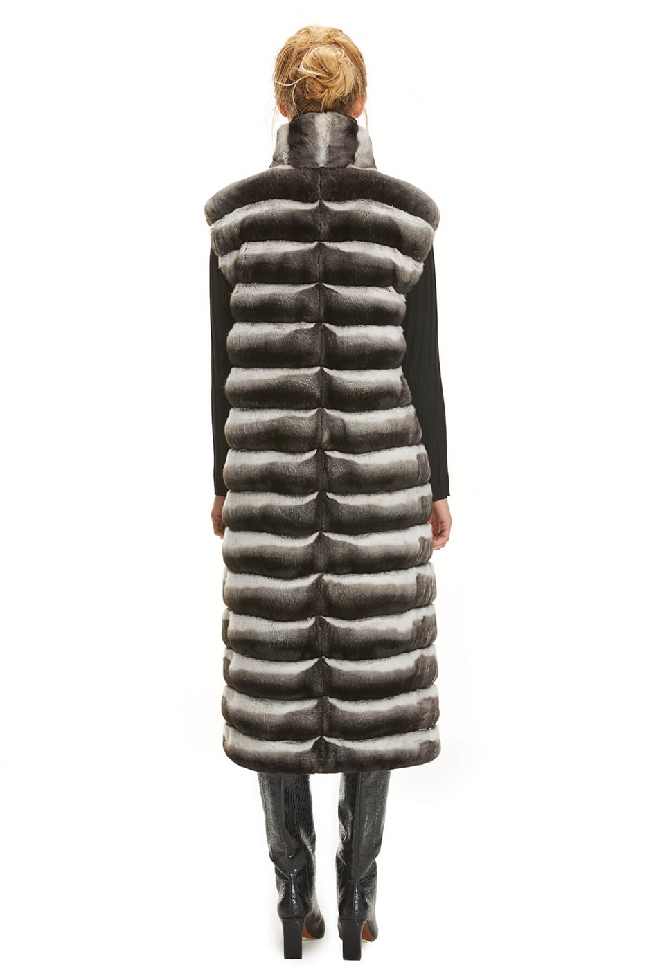 Shaky Women's Chinchilla Fur Waistcoat with Suede Leather trimming Natural