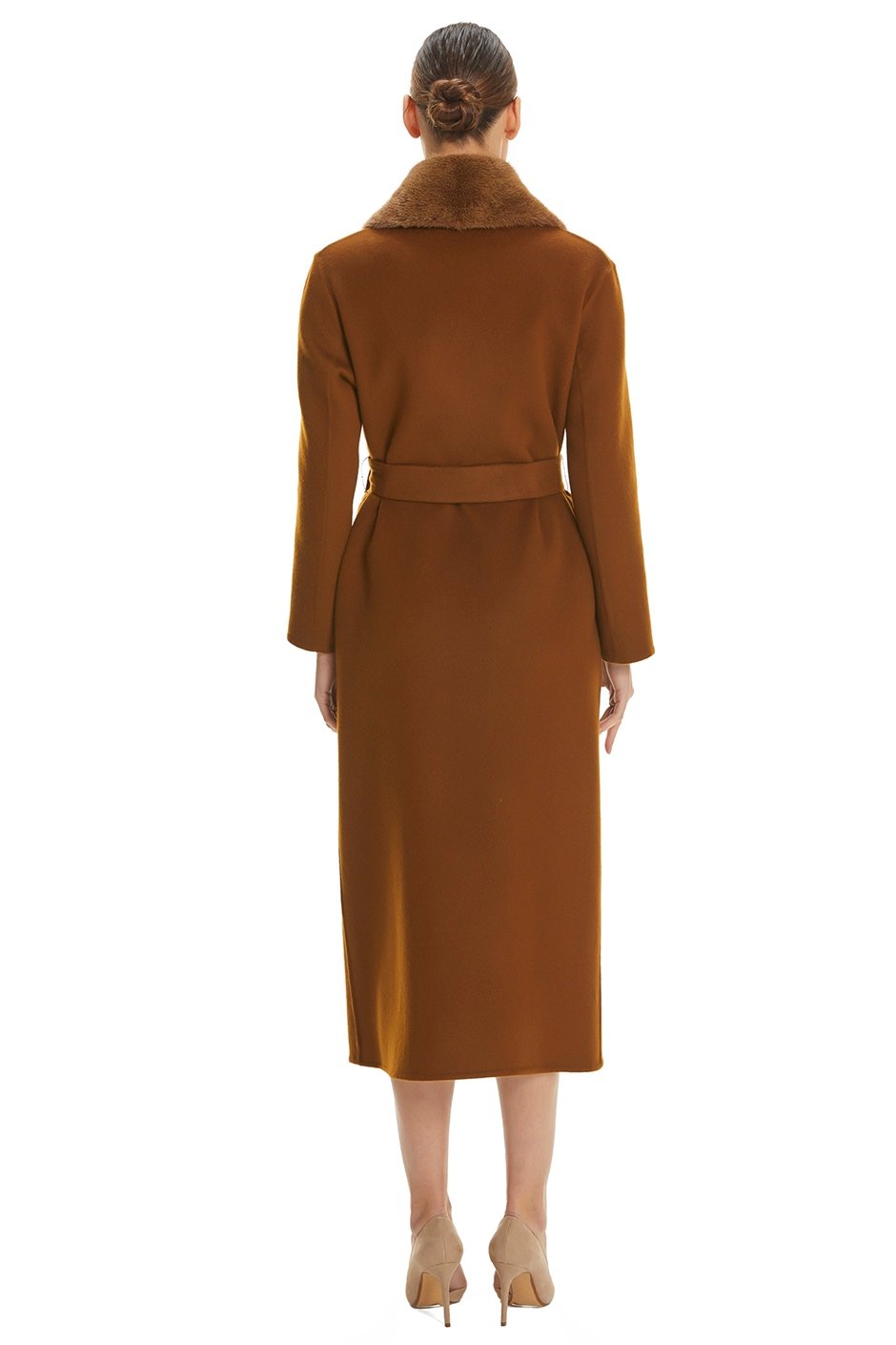 Shaky Women's Isea 95% Wool 5% Cashmere Fabric Coat with Mink trimming