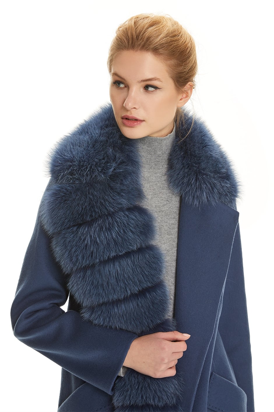 Shaky Women's Isea 95% Wool 5% Cashmere Fabric Coat with Fox trimming