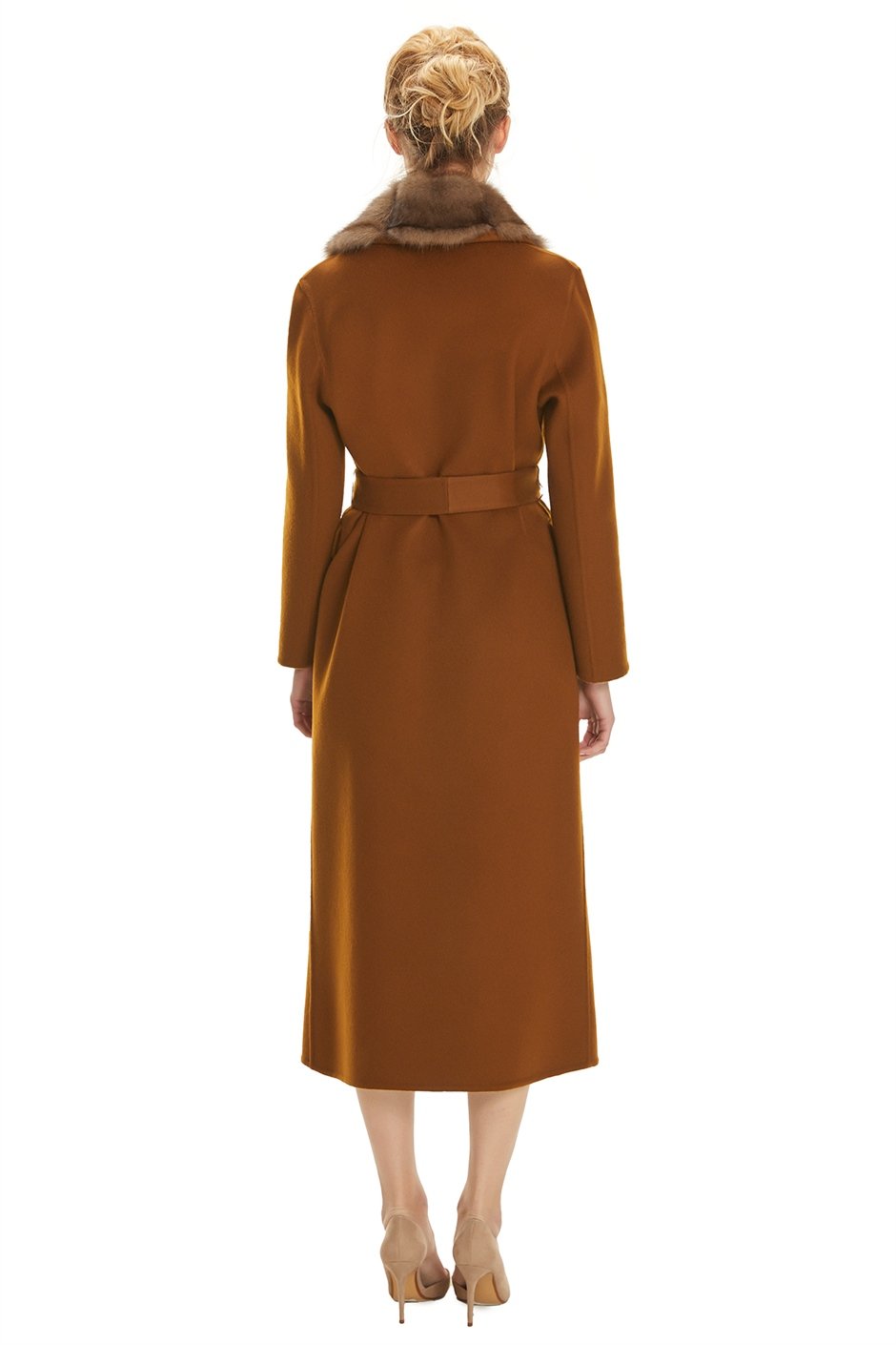 Shaky Women's Isea 95% Wool 5% Cashmere Fabric Coat with Sable trimming