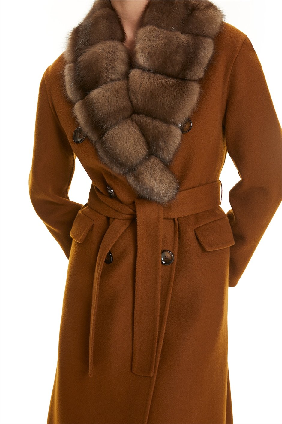 Shaky Women's Isea 95% Wool 5% Cashmere Fabric Coat with Sable trimming