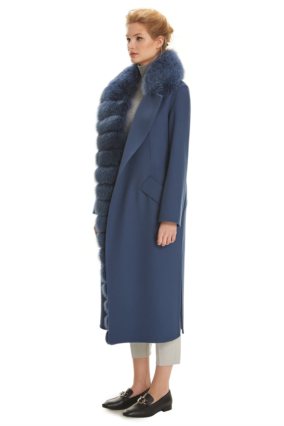 Shaky Women's Isea 95% Wool 5% Cashmere Fabric Coat with Fox trimming