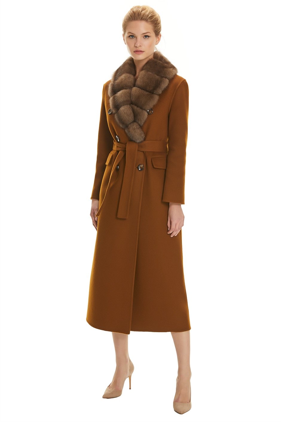 Shaky Women's Isea 95% Wool 5% Cashmere Fabric Coat with Sable trimming