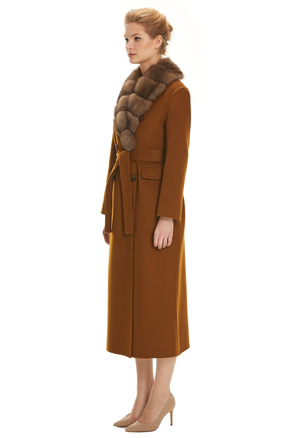 Shaky Women's Isea 95% Wool 5% Cashmere Fabric Coat with Sable trimming