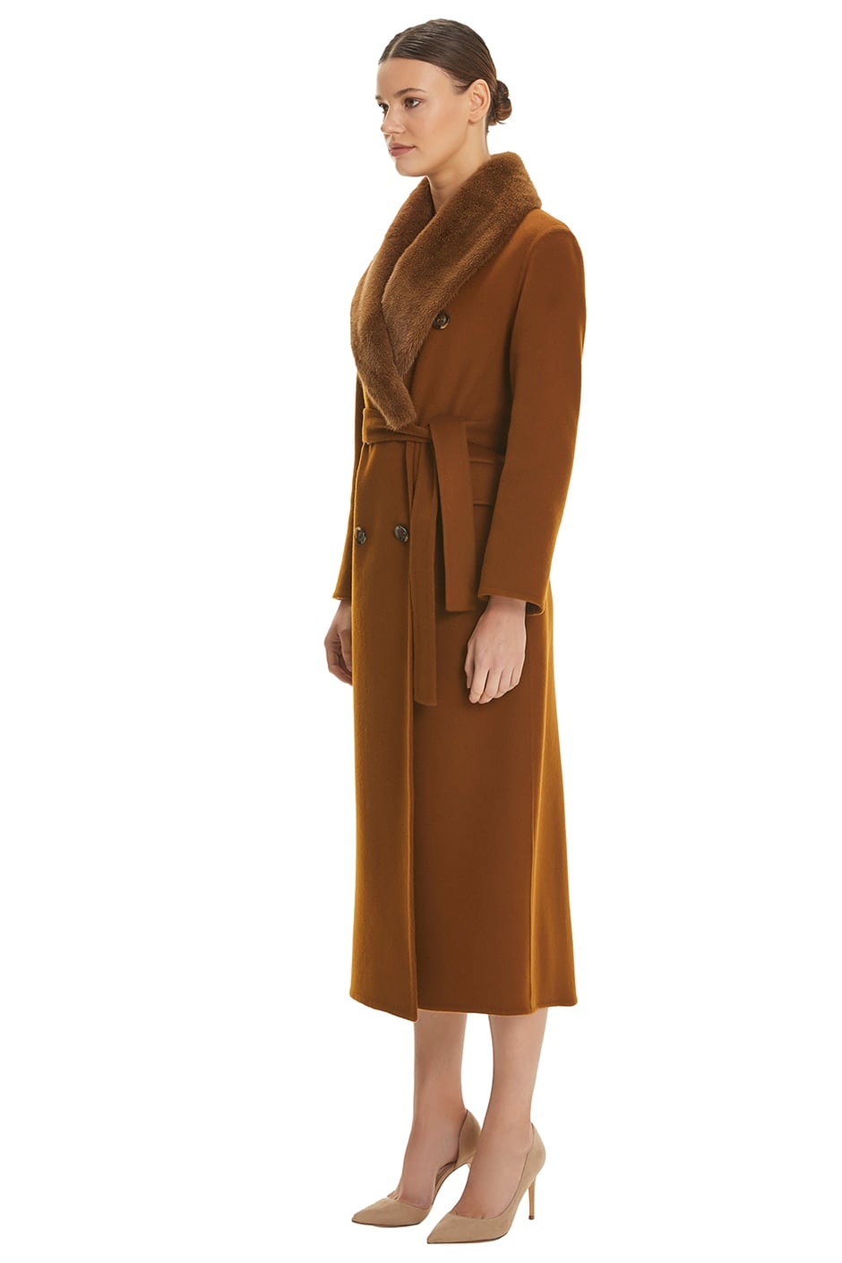 Shaky Women's Isea 95% Wool 5% Cashmere Fabric Coat with Mink trimming