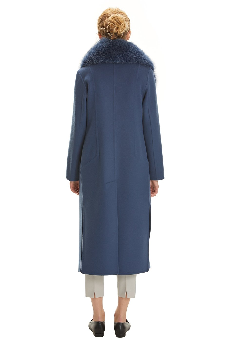 Shaky Women's Isea 95% Wool 5% Cashmere Fabric Coat with Fox trimming