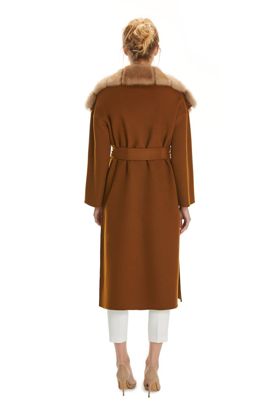 Shaky Women's Isea 95% Wool 5% Cashmere Fabric Coat with Sable trimming Taba