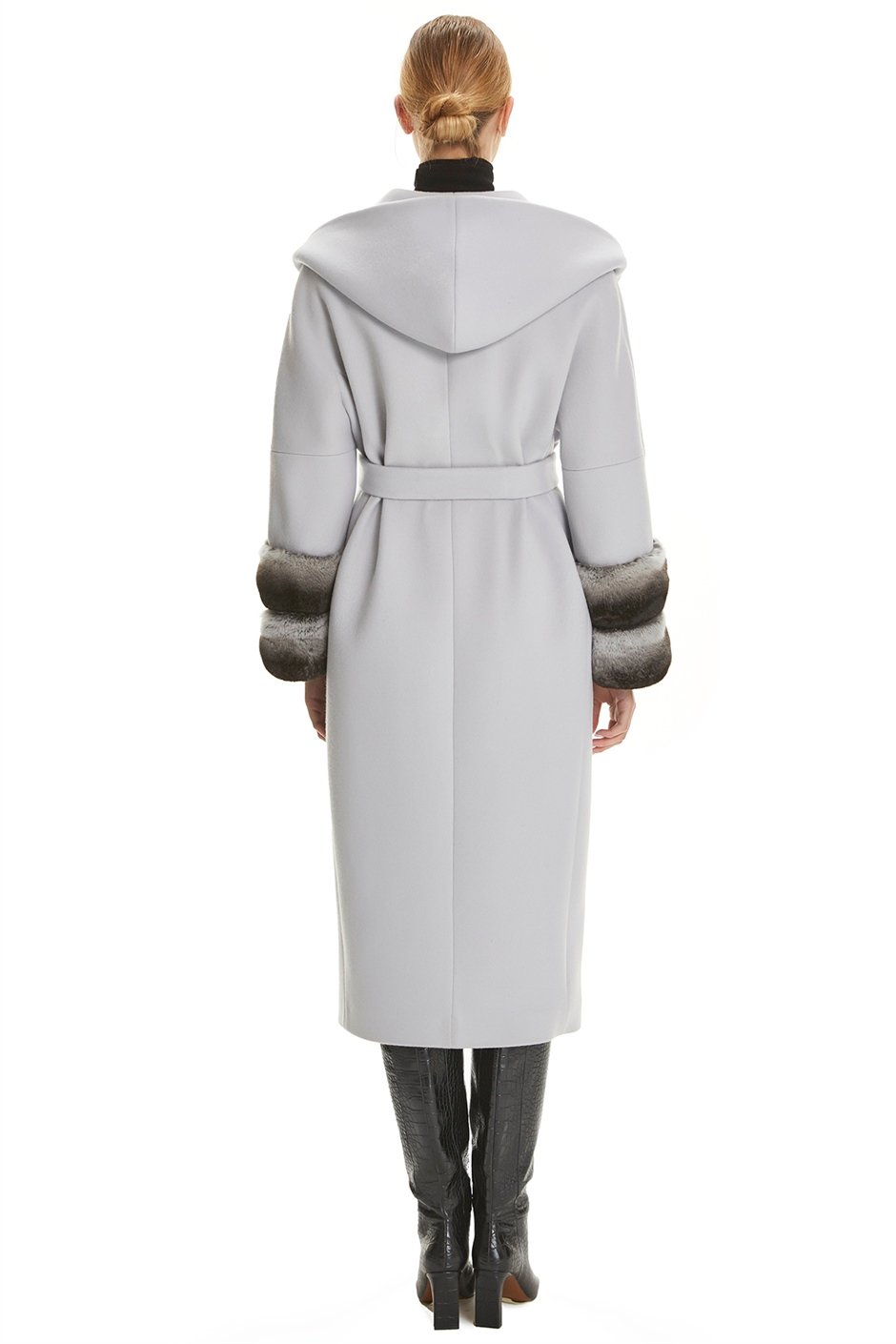 Shaky Women's Isea 95% Wool 5% Cashmere Fabric Coat with Chinchilla trimming