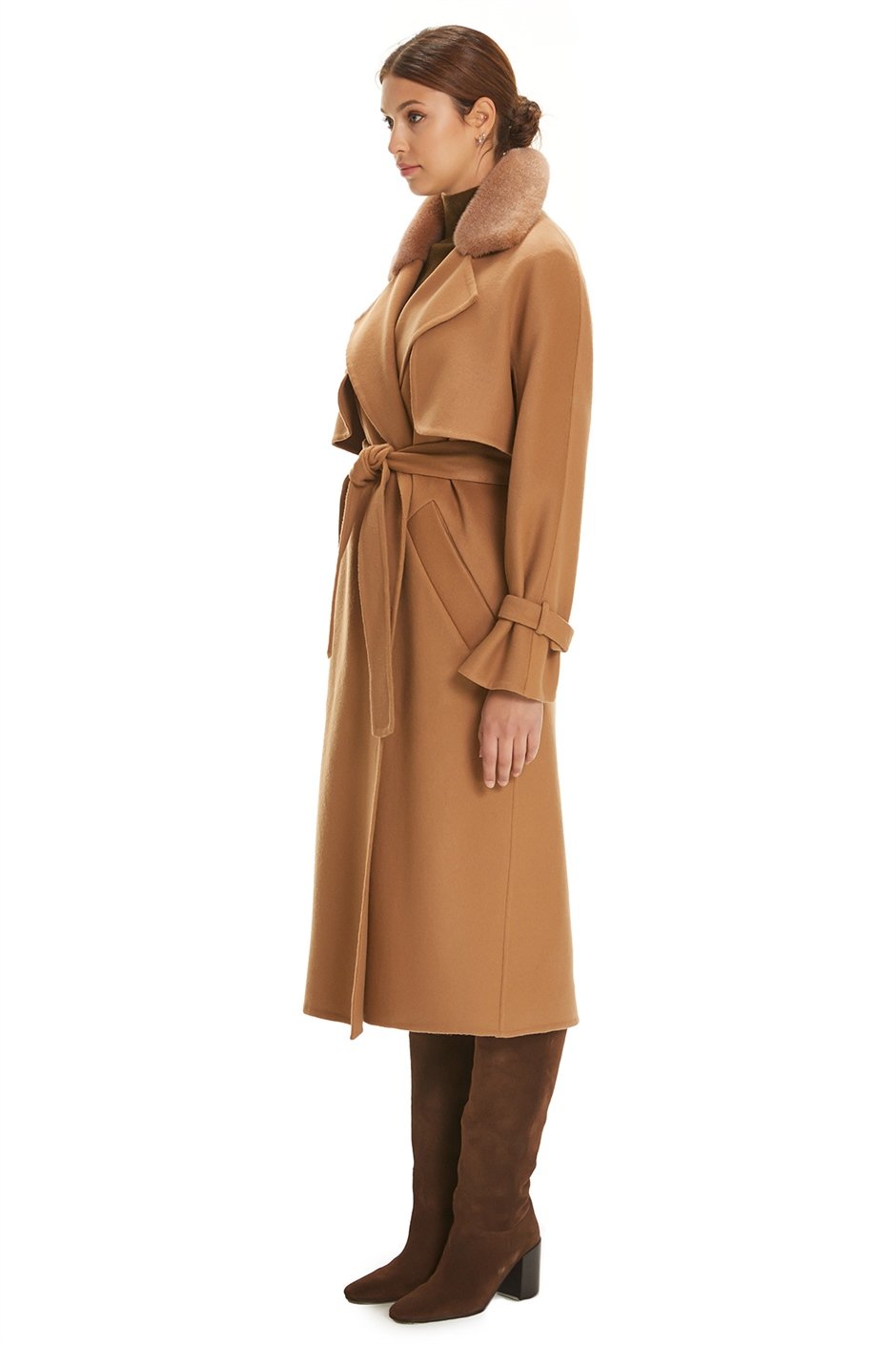Shaky Women's Isea 95% Wool 5% Cashmere Fabric Coat with Mink trimming