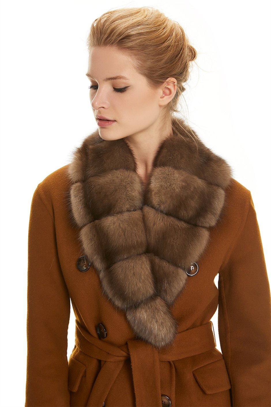 Shaky Women's Isea 95% Wool 5% Cashmere Fabric Coat with Sable trimming