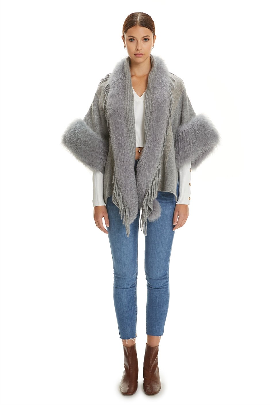 Shaky Women's Knitted Jacket with Fox trimming