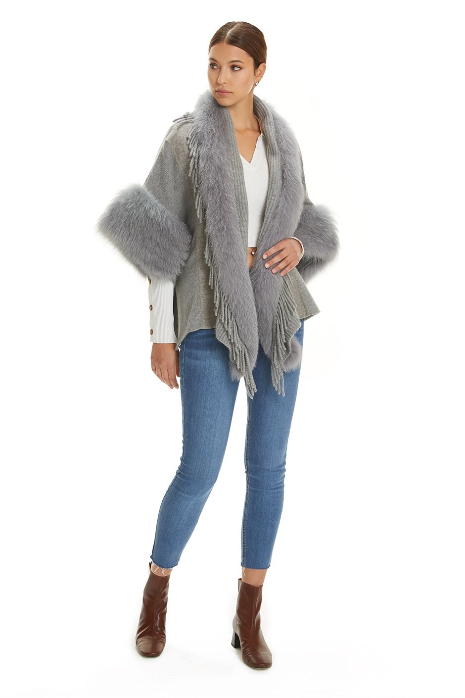 Shaky Women's Knitted Jacket with Fox trimming