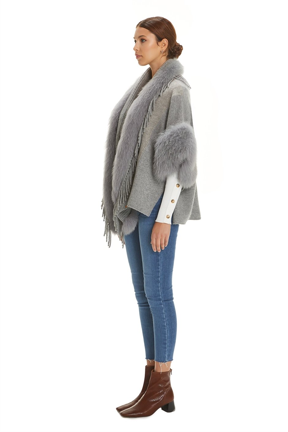 Shaky Women's Knitted Jacket with Fox trimming