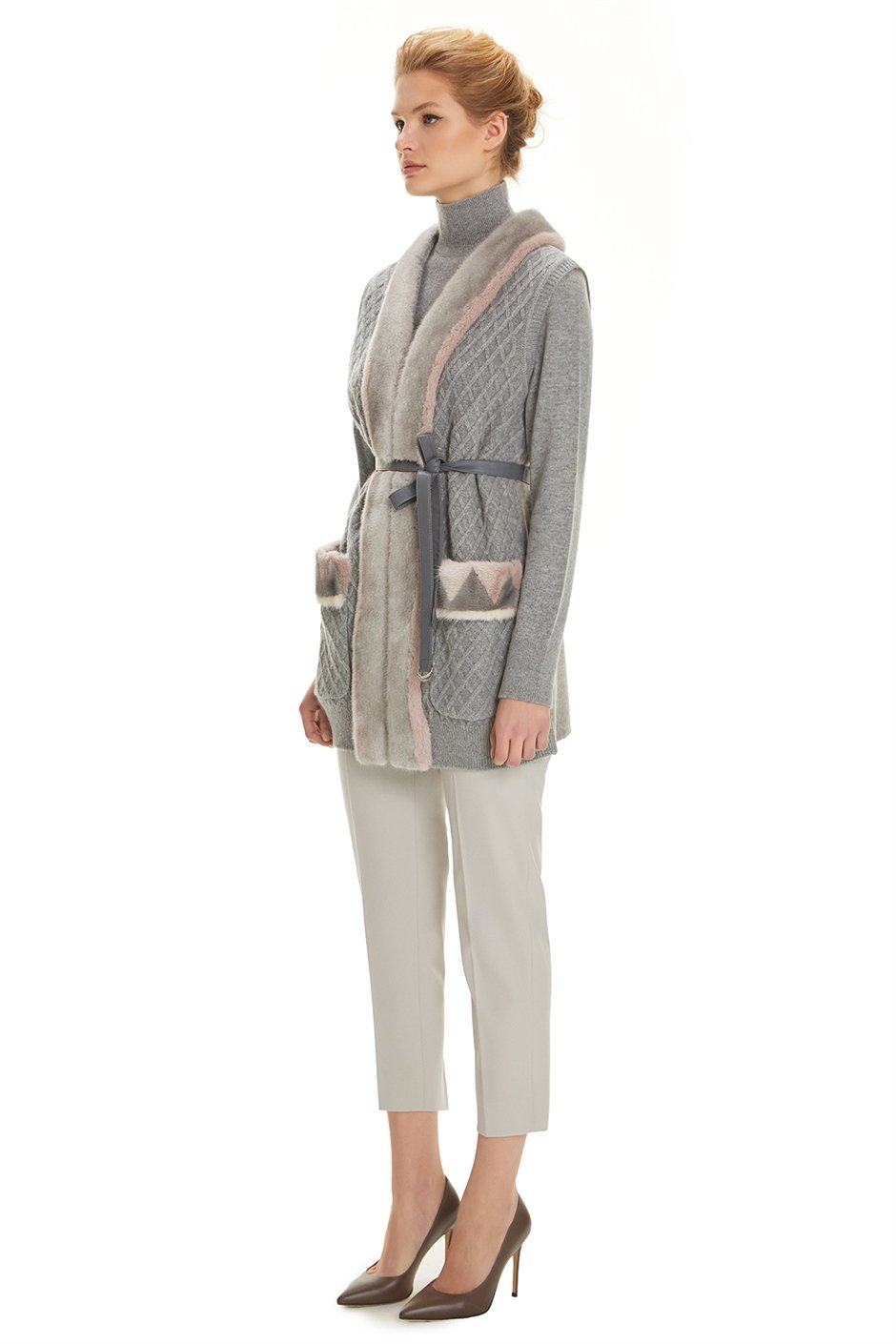 Shaky Women's Knitted Waistcoat and Sweater with Mink trimming