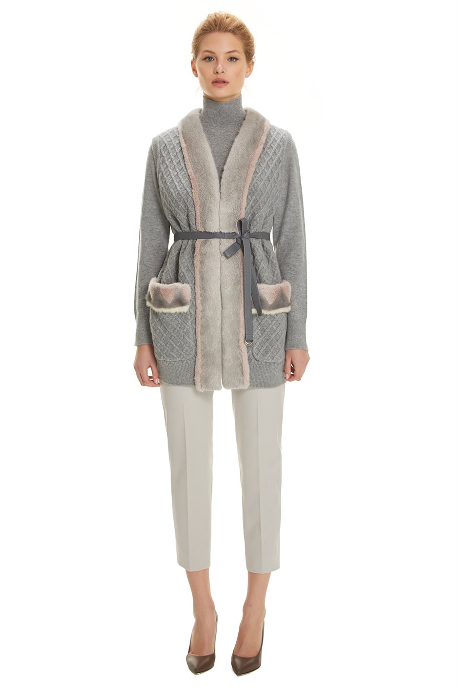 Shaky Women's Knitted Waistcoat and Sweater with Mink trimming